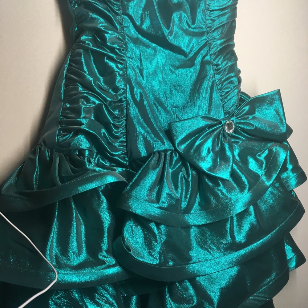 Iridescent green strapless dress